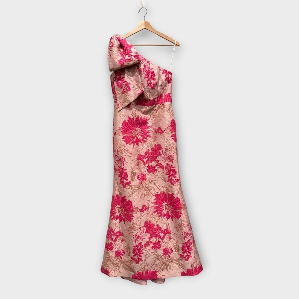 NEW Alfred Sung One-Shoulder Metallic Floral Jacquard Trumpet Gown Size 8 - Picture 4 of 12